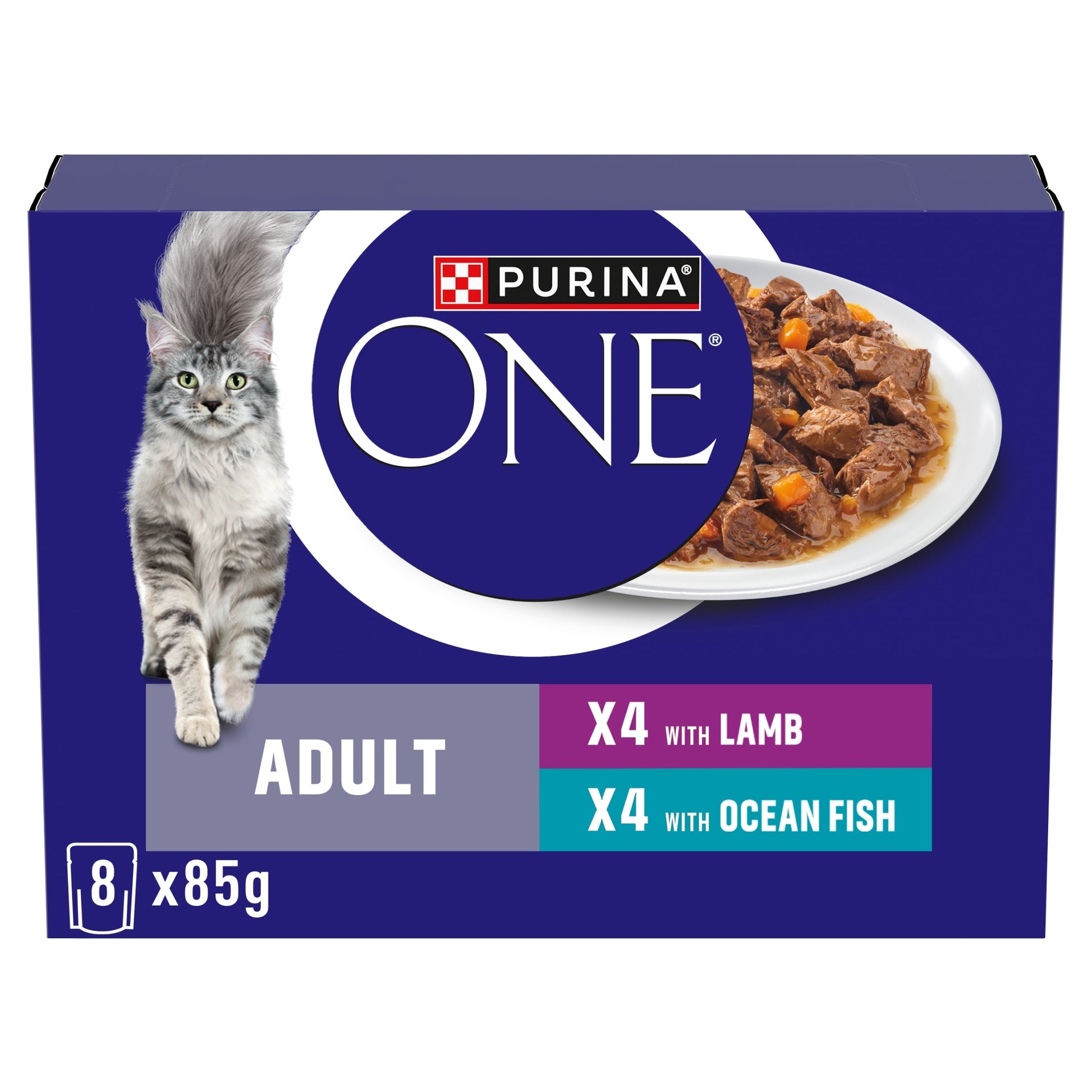 PURINA ONE Mini Fillets Ocean Fish and Lamb Wet Cat Food 8x85g — image 1
