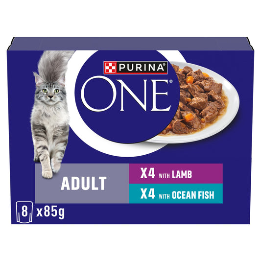 PURINA ONE Mini Fillets Ocean Fish and Lamb Wet Cat Food 8x85g — image 1