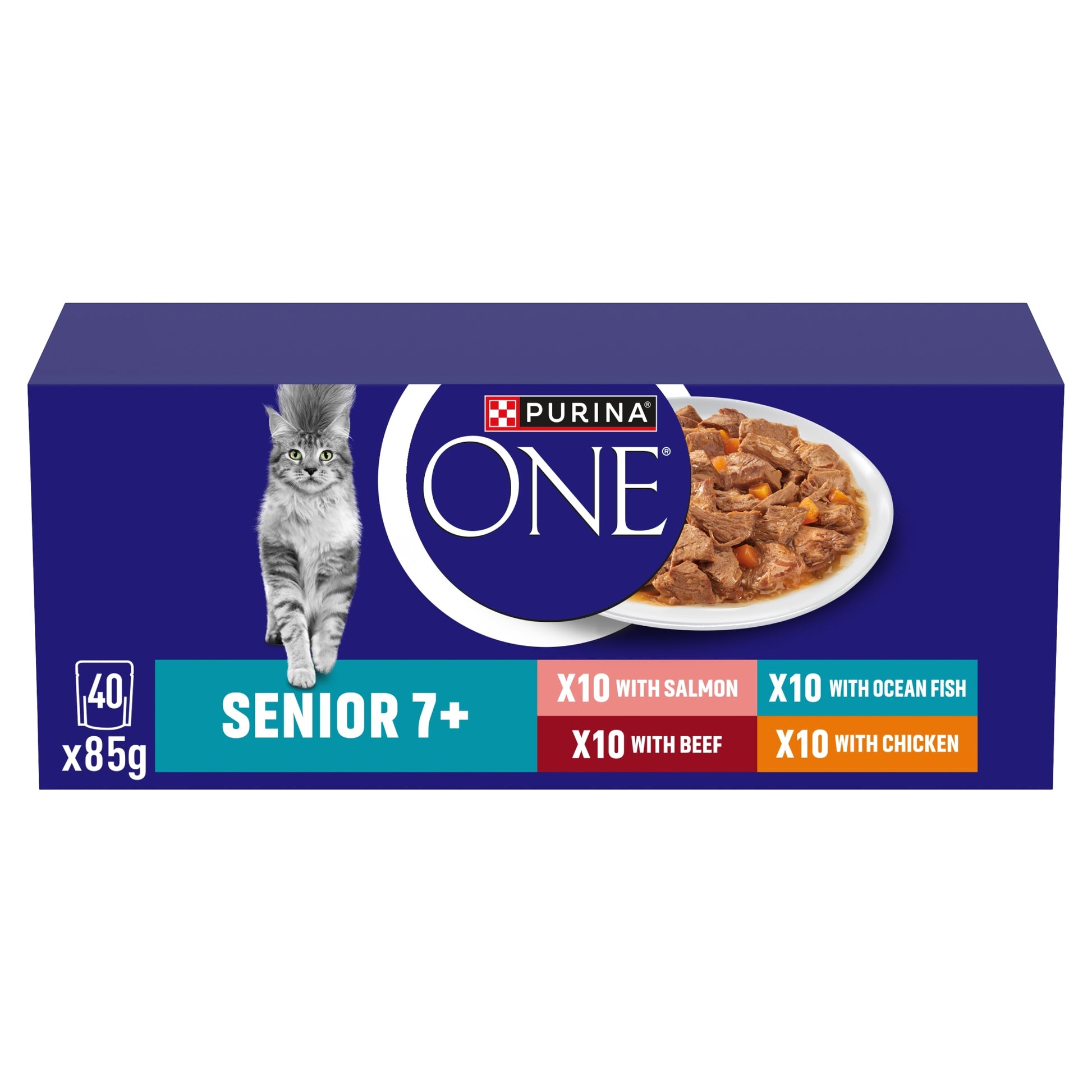 Purina One Senior 7+ Mini Fillets Mixed Selection Wet Cat Food 40x85g — image 1