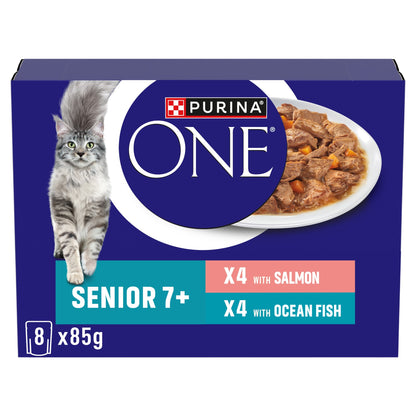 PURINA ONE Senior 7+ Mini Fillets Salmon & Ocean Fish Wet Cat Food 8x85g — image 1