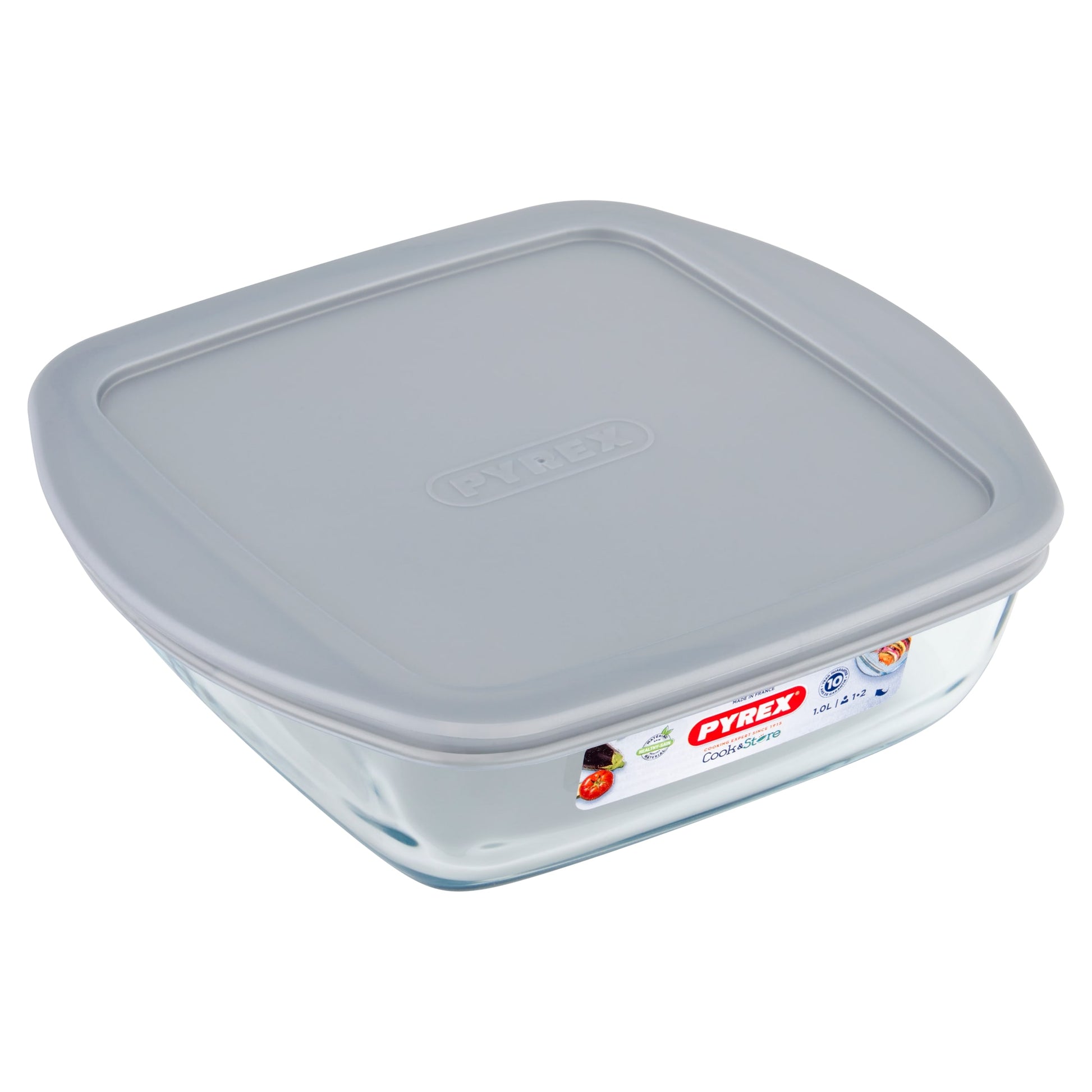 Pyrex Cook & Store Square Food Storage Dish Silver Lid 1L — image 1