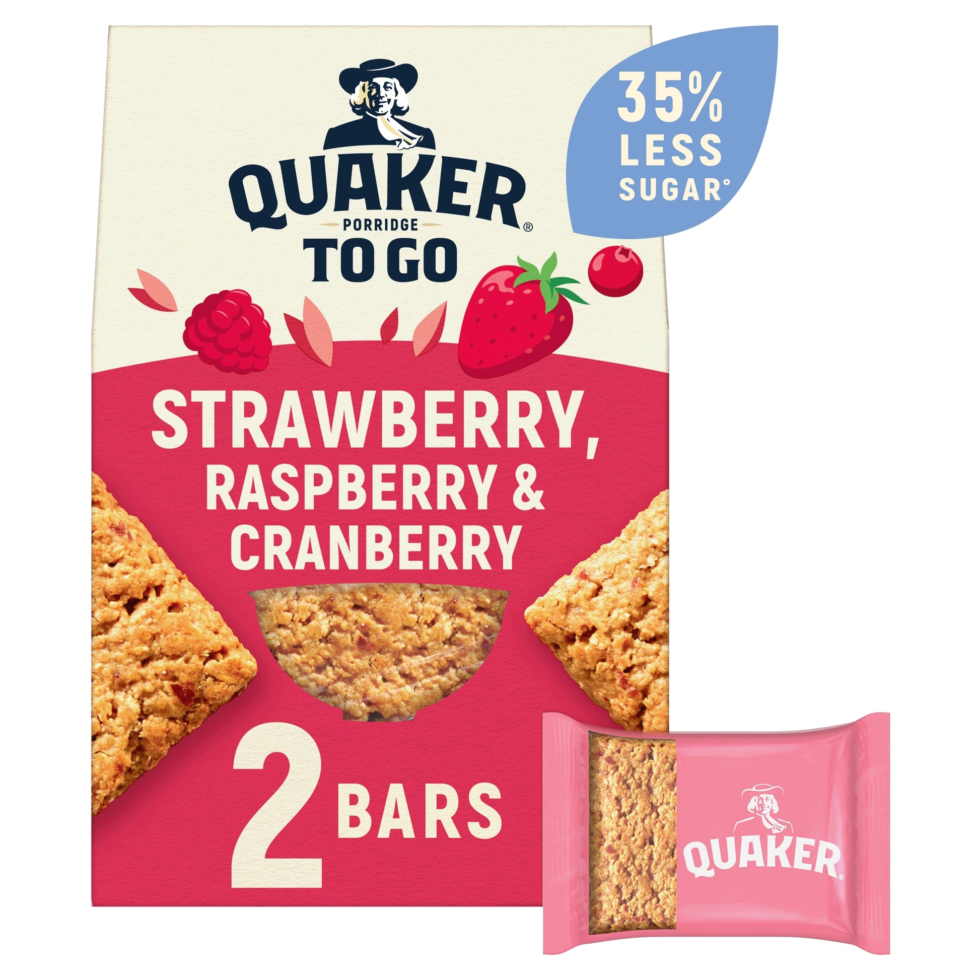 Quaker Porridge To Go Strawberry Raspberry & Cranberry Bars 2X55G — image 1