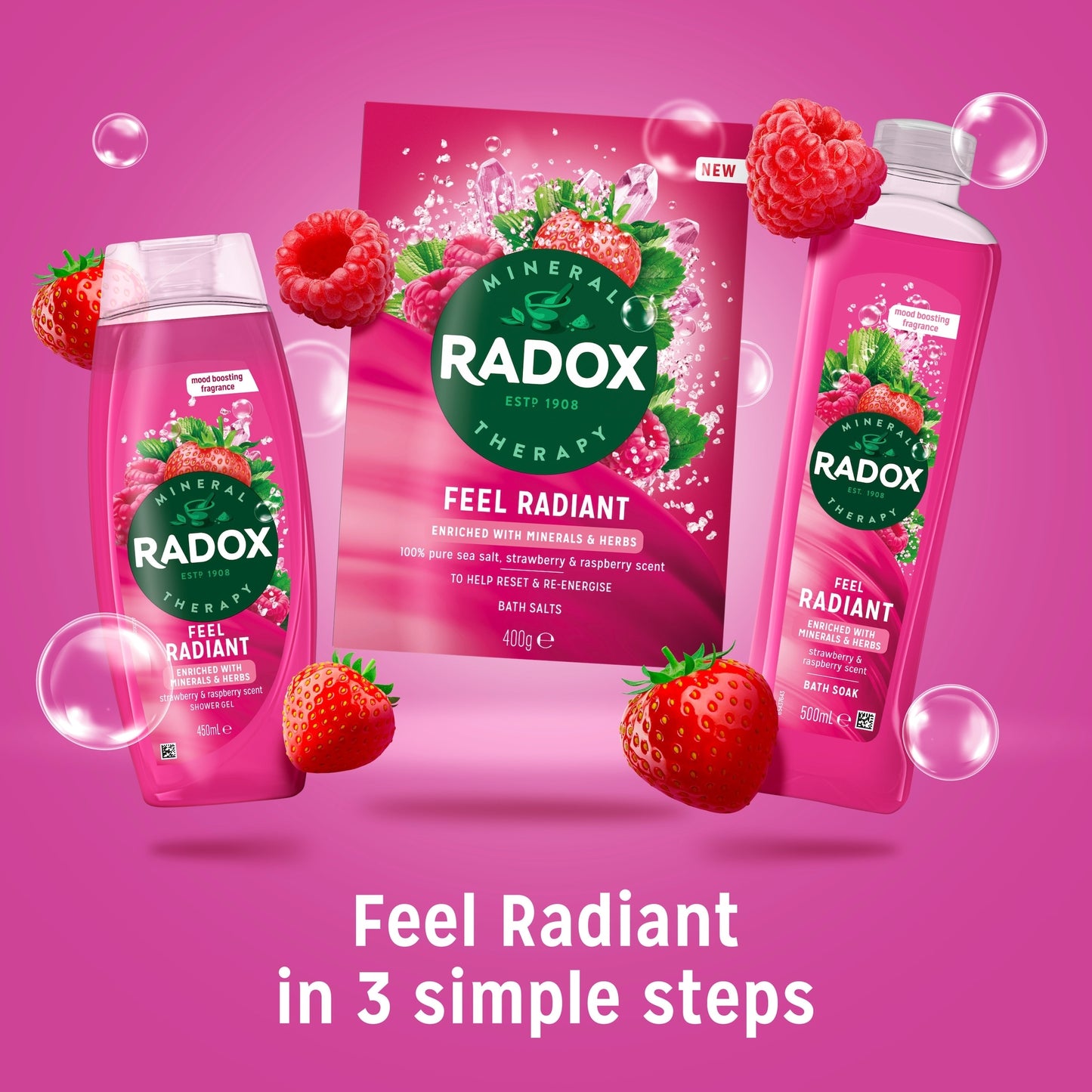 Radox Strawberry Feel Radiant Bath Soak Bubble Bath 500ml — image 4