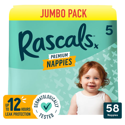 Rascals Premium Nappies, Size 5 | 58 Jumbo Pack — image 1