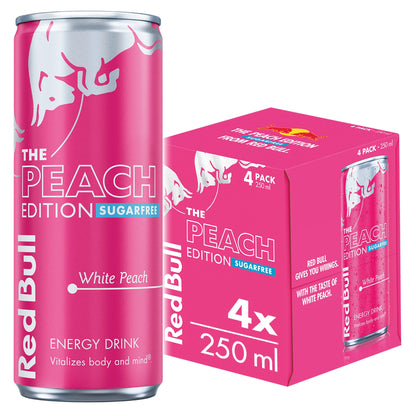 Red Bull Sugar Free Energy Drink Summer White Peach Edition 250ml X 4 — image 1