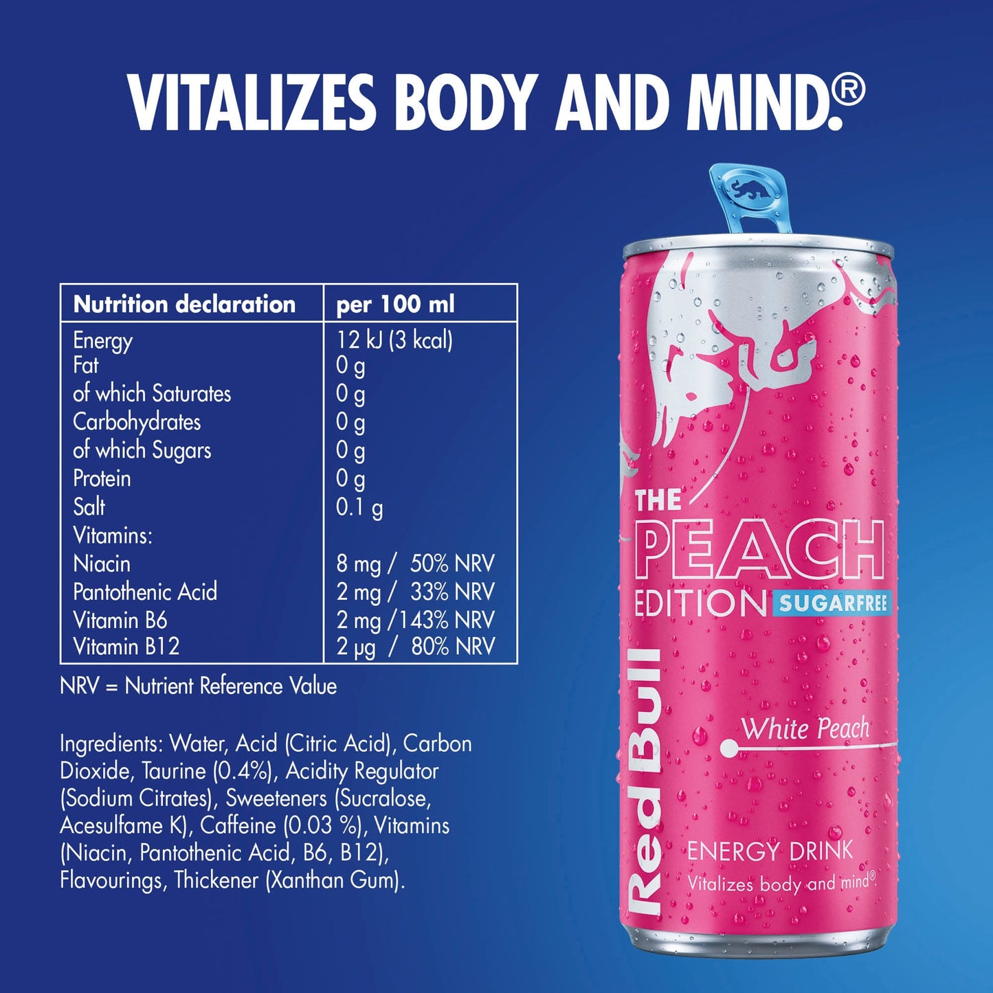 Red Bull Sugar Free Energy Drink Summer White Peach Edition 250ml X 4 — image 3