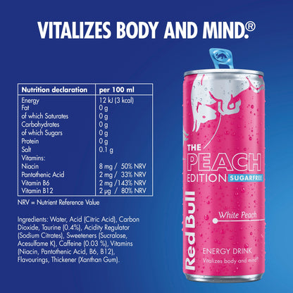 Red Bull Sugar Free Energy Drink Summer White Peach Edition 250ml X 4 — image 3