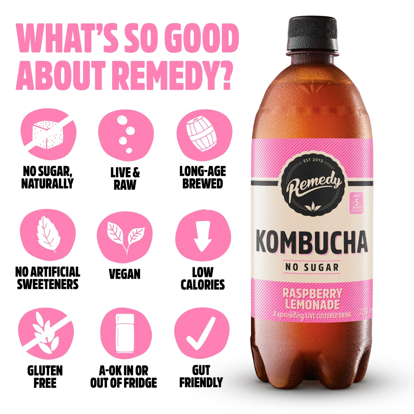 Remedy Kombucha Raspberry Lemonade 1L — image 2
