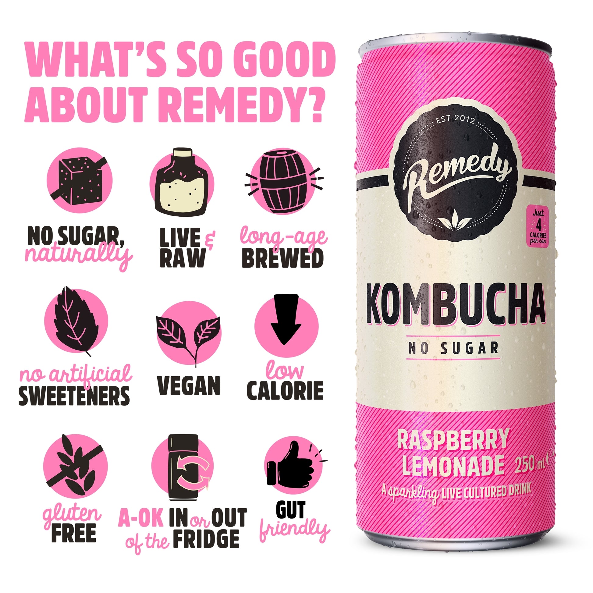 Remedy Kombucha Raspberry Lemonade Sugar Free 250Ml — image 2