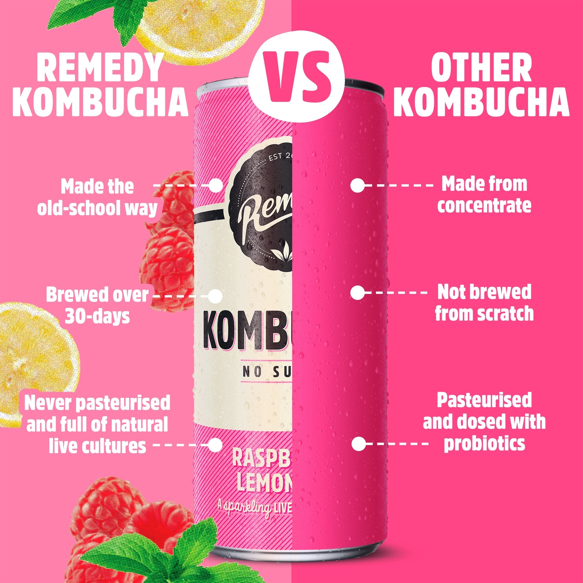 Remedy Kombucha Raspberry Lemonade Sugar Free 250Ml — image 4
