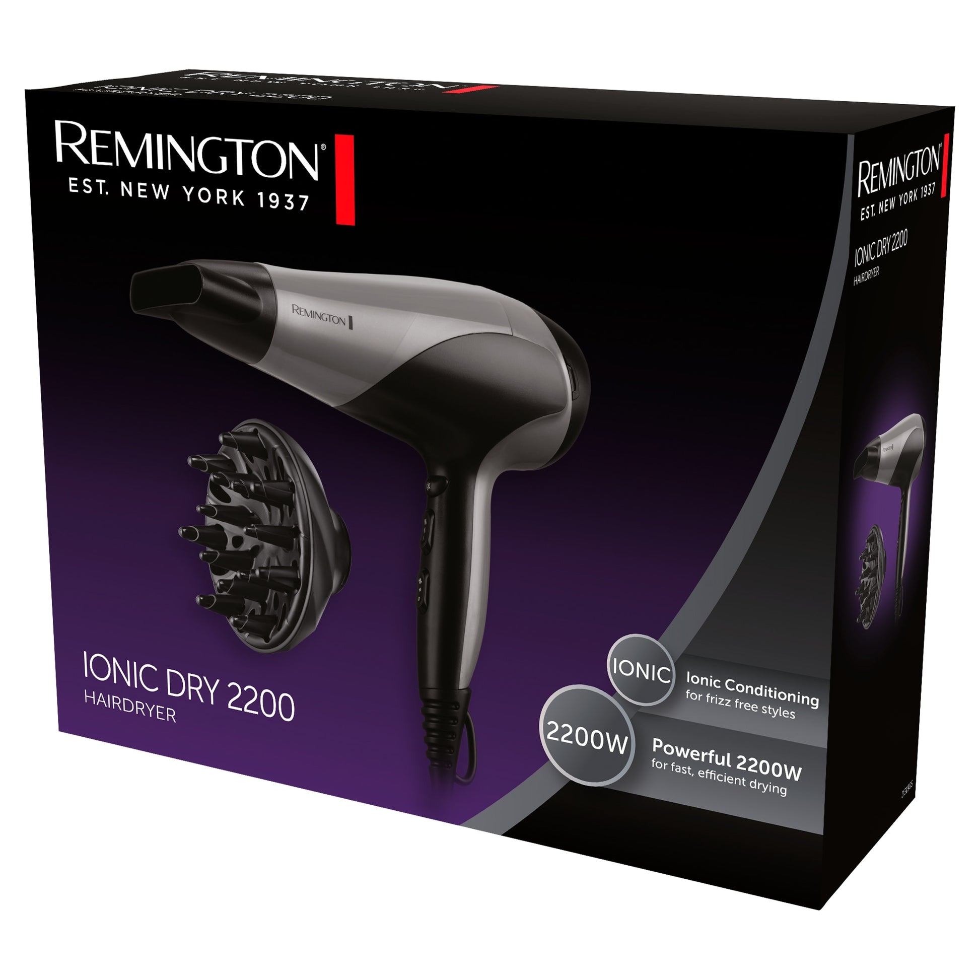Remington Black/Silver Ionic Dry 2200 Hairdryer — image 1