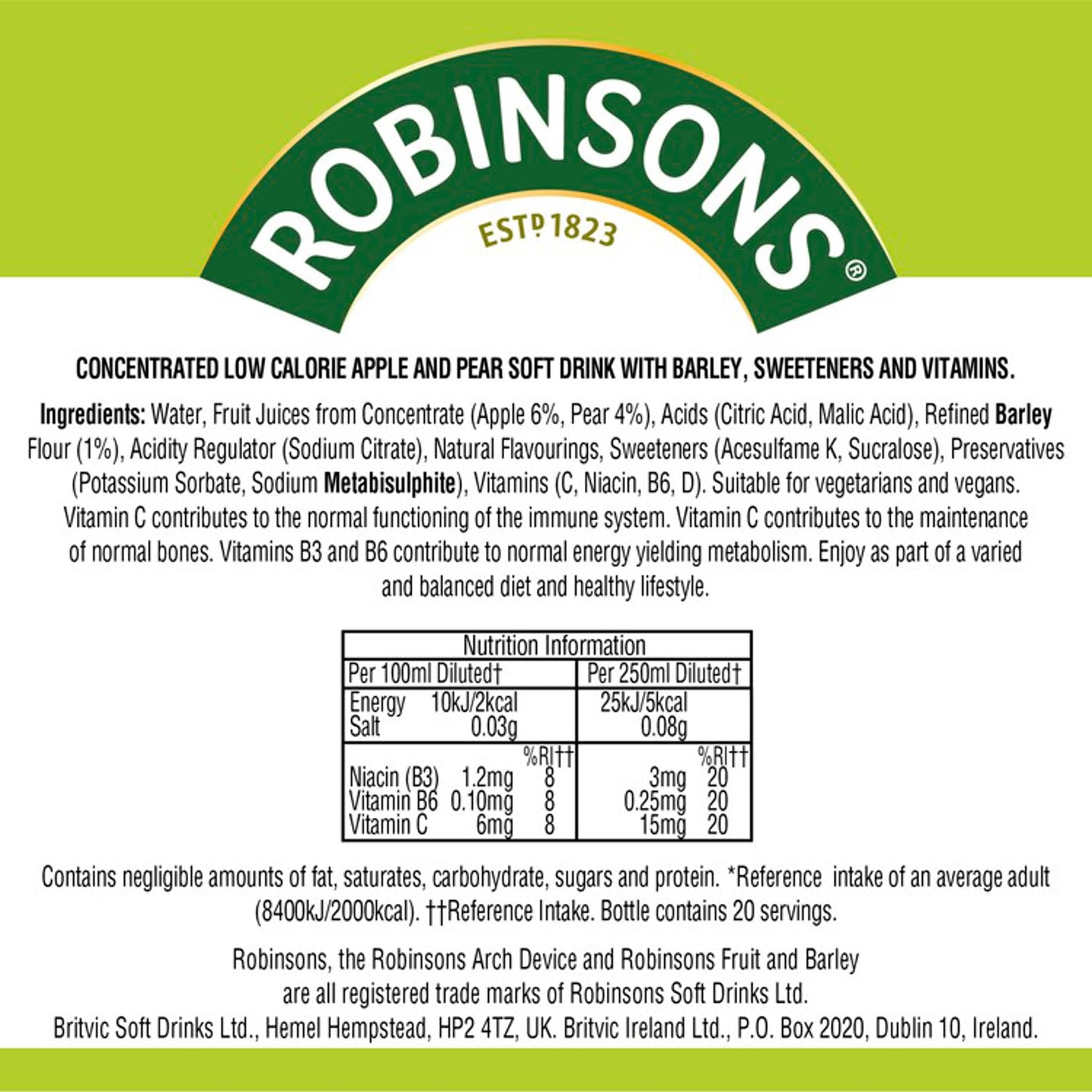 Robinsons Fruit & Barley with Vitamins Apple & Pear Squash 1L — image 4