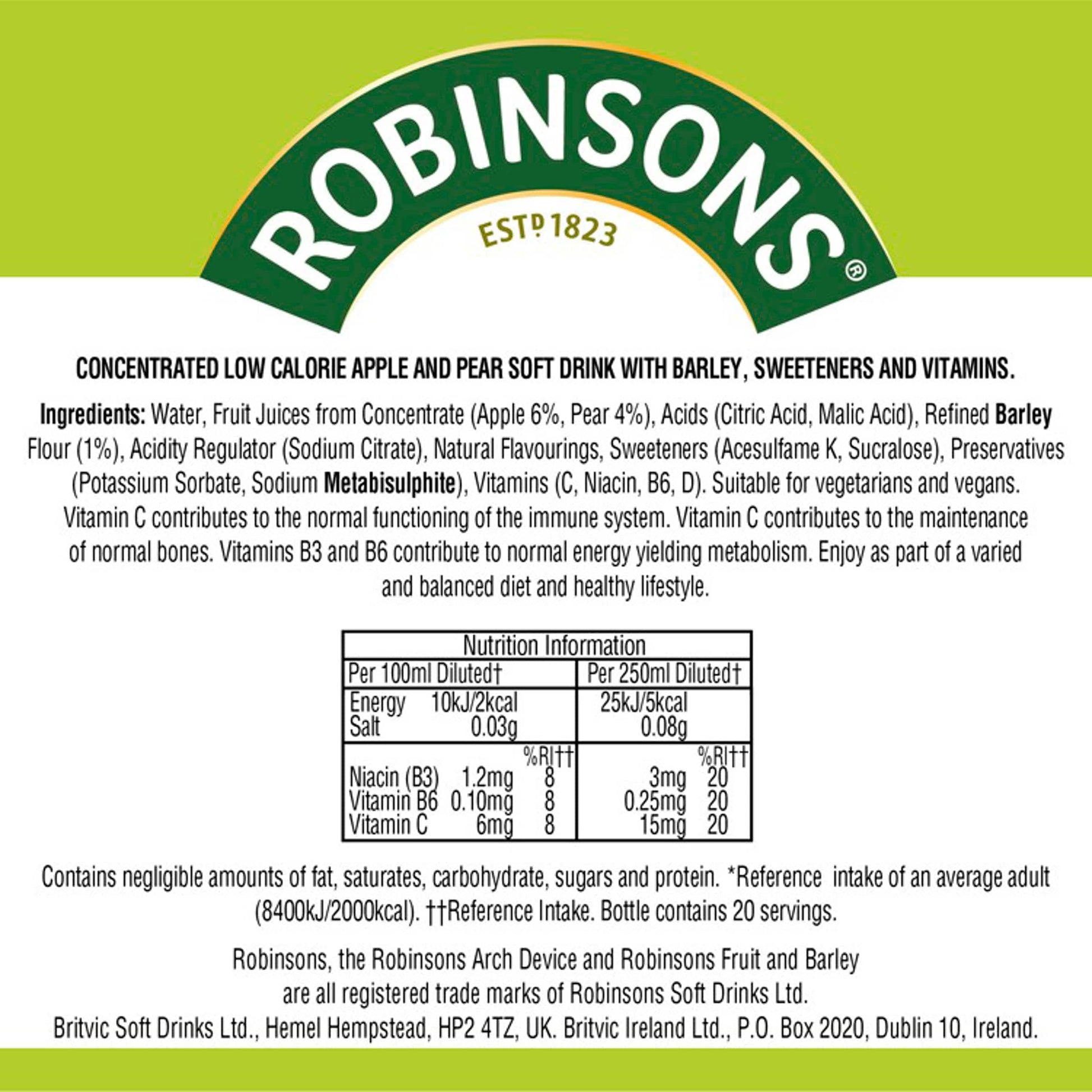 Robinsons Fruit & Barley with Vitamins Apple & Pear Squash 1L — image 4