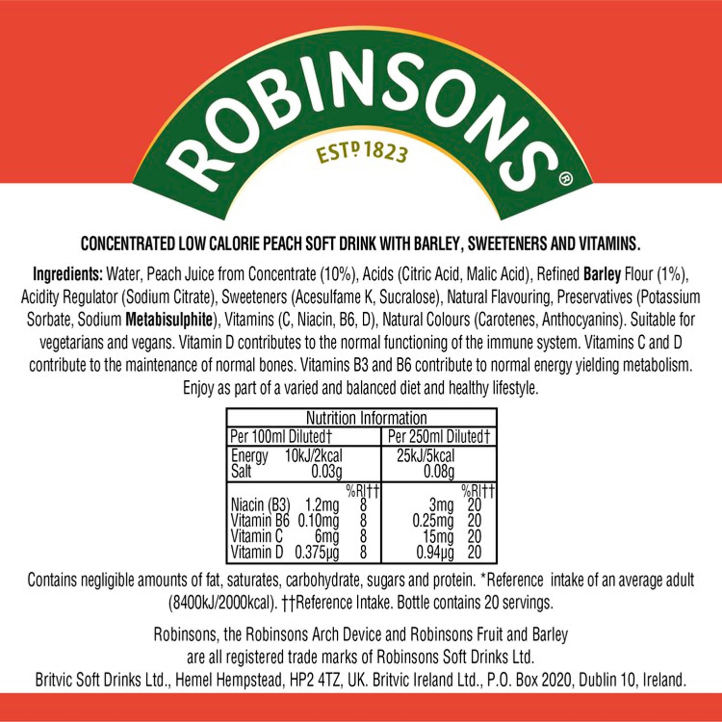 Robinsons Fruit & Barley with Vitamins Peach Squash 1L — image 3
