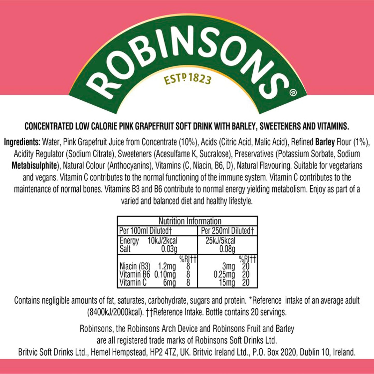 Robinsons Fruit & Barley with Vitamins Pink Grapefruit Squash 1L — image 4