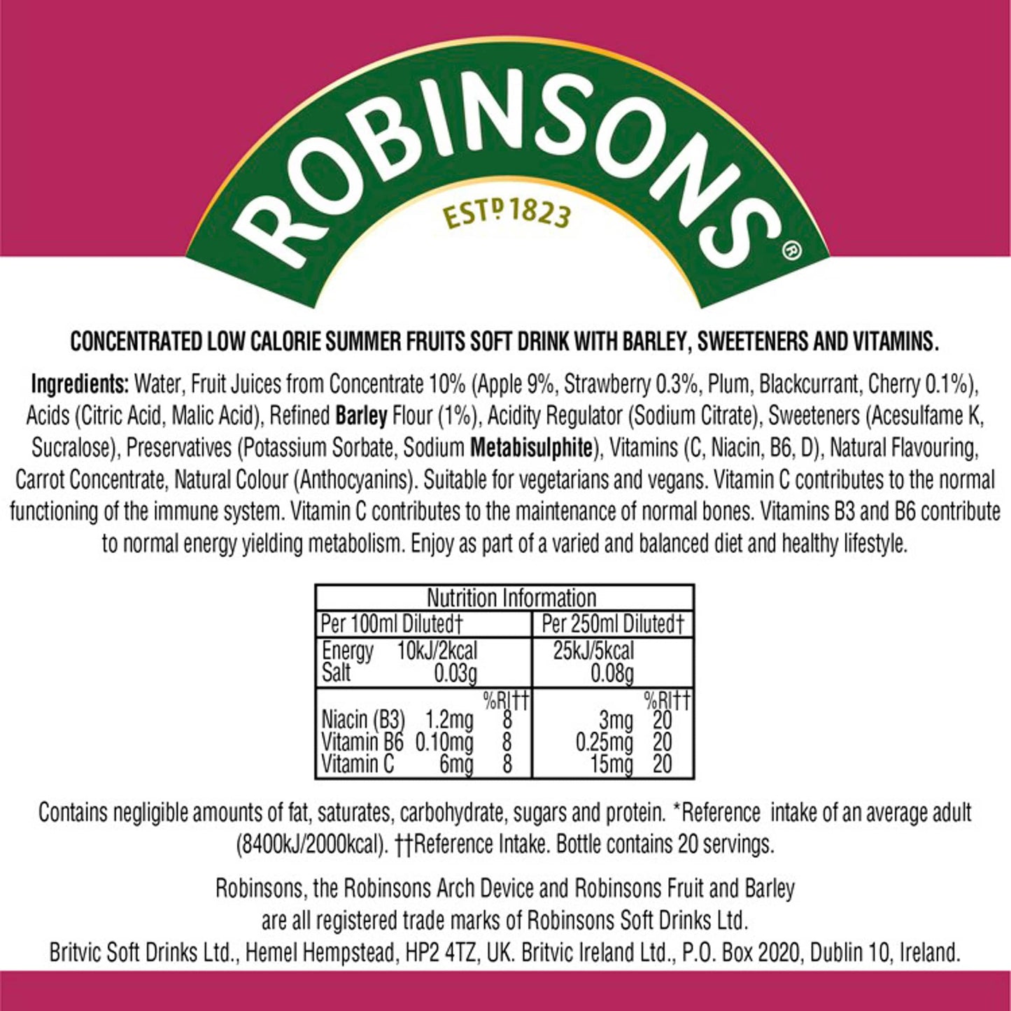 Robinsons Fruit & Barley with Vitamins Summer Fruits Squash 1L — image 4