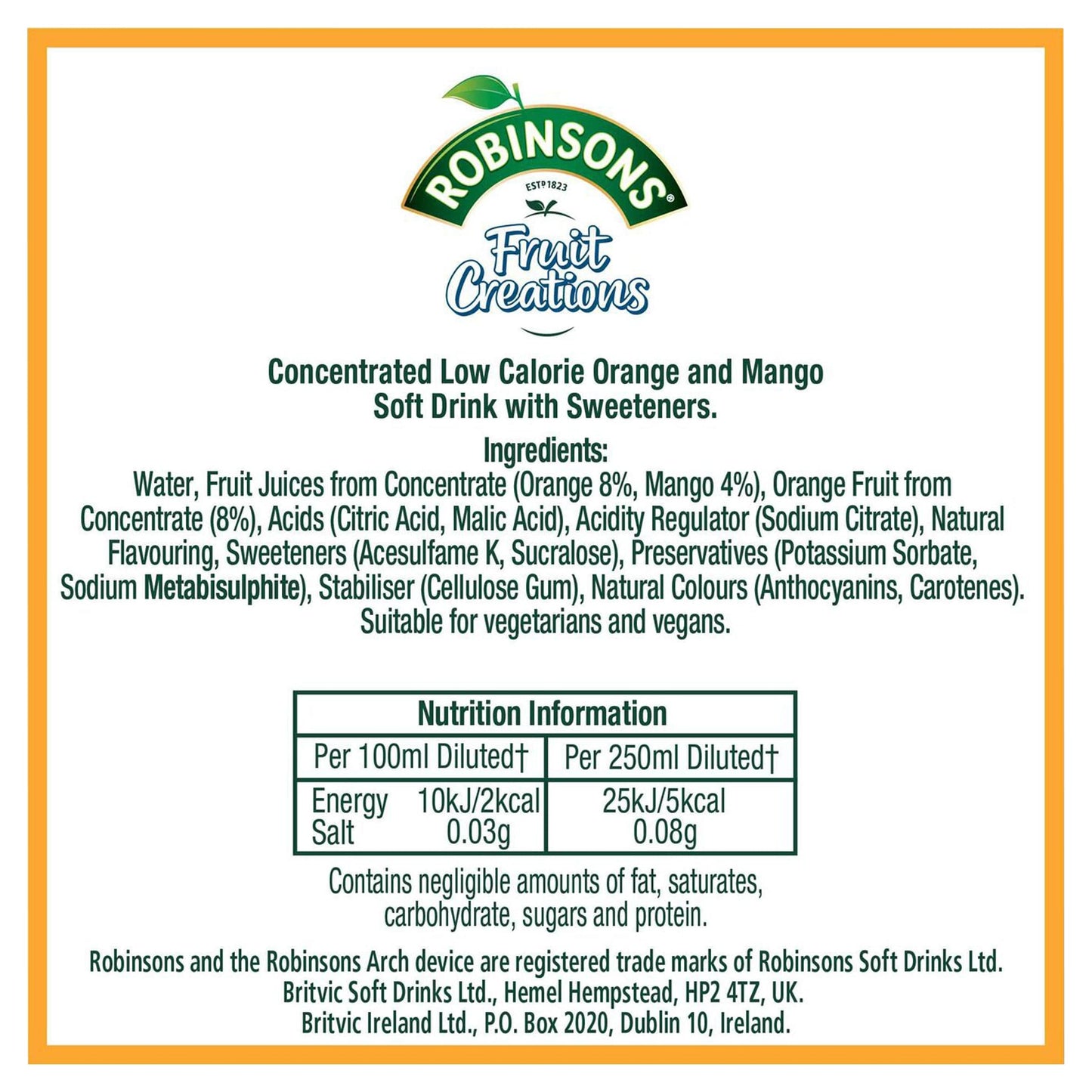 Robinsons Fruit Creations Orange & Mango Squash 1L — image 2