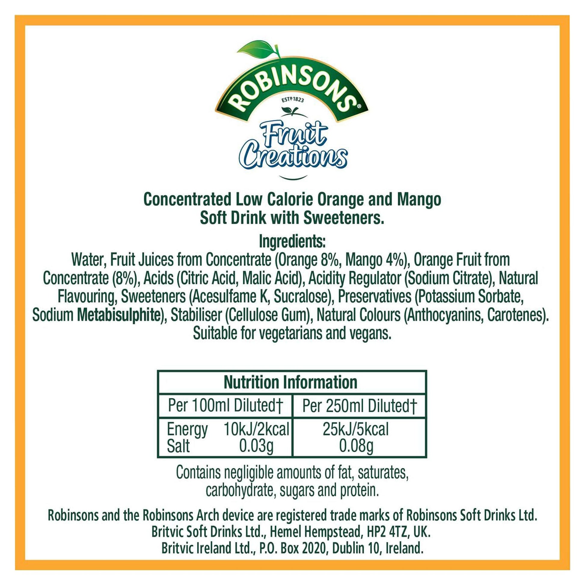 Robinsons Fruit Creations Orange & Mango Squash 1L — image 2
