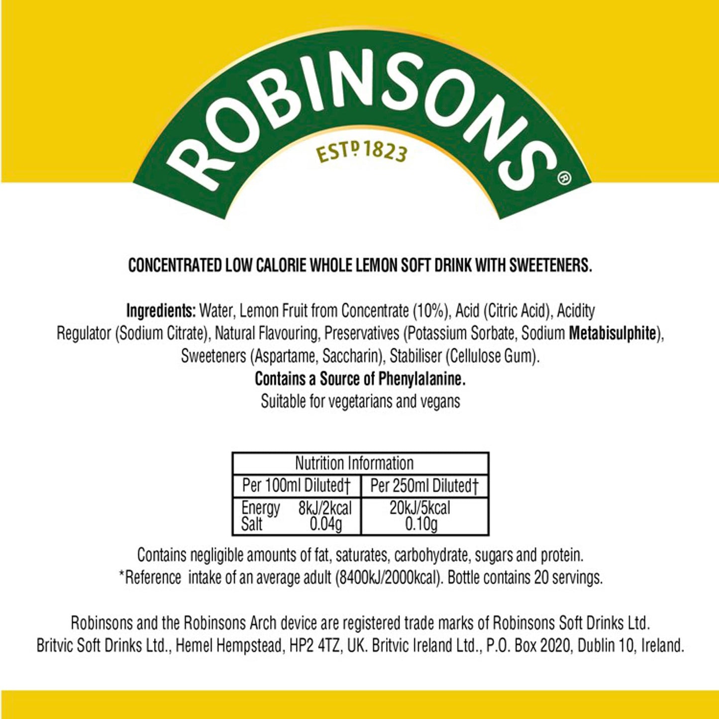 Robinsons Lemon No Added Sugar Squash 1L — image 3