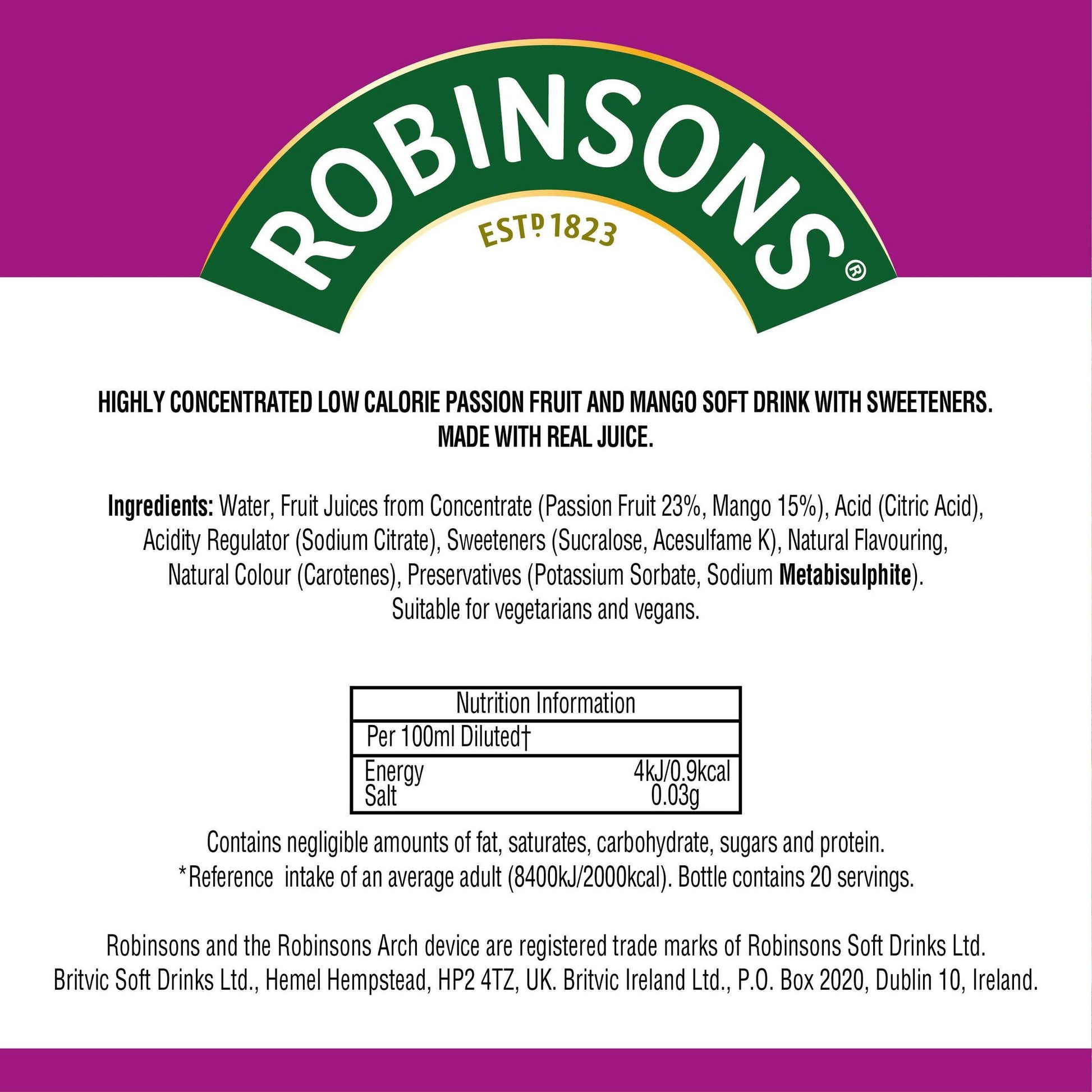Robinsons Mini Squash - Passion Fruit & Mango 66ml — image 2