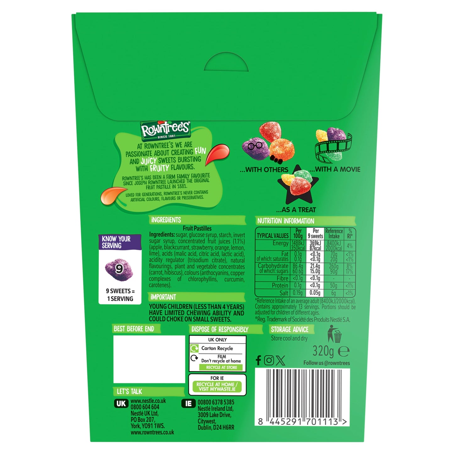 Rowntree's Fruit Pastilles Sweets Carton 320g — image 2