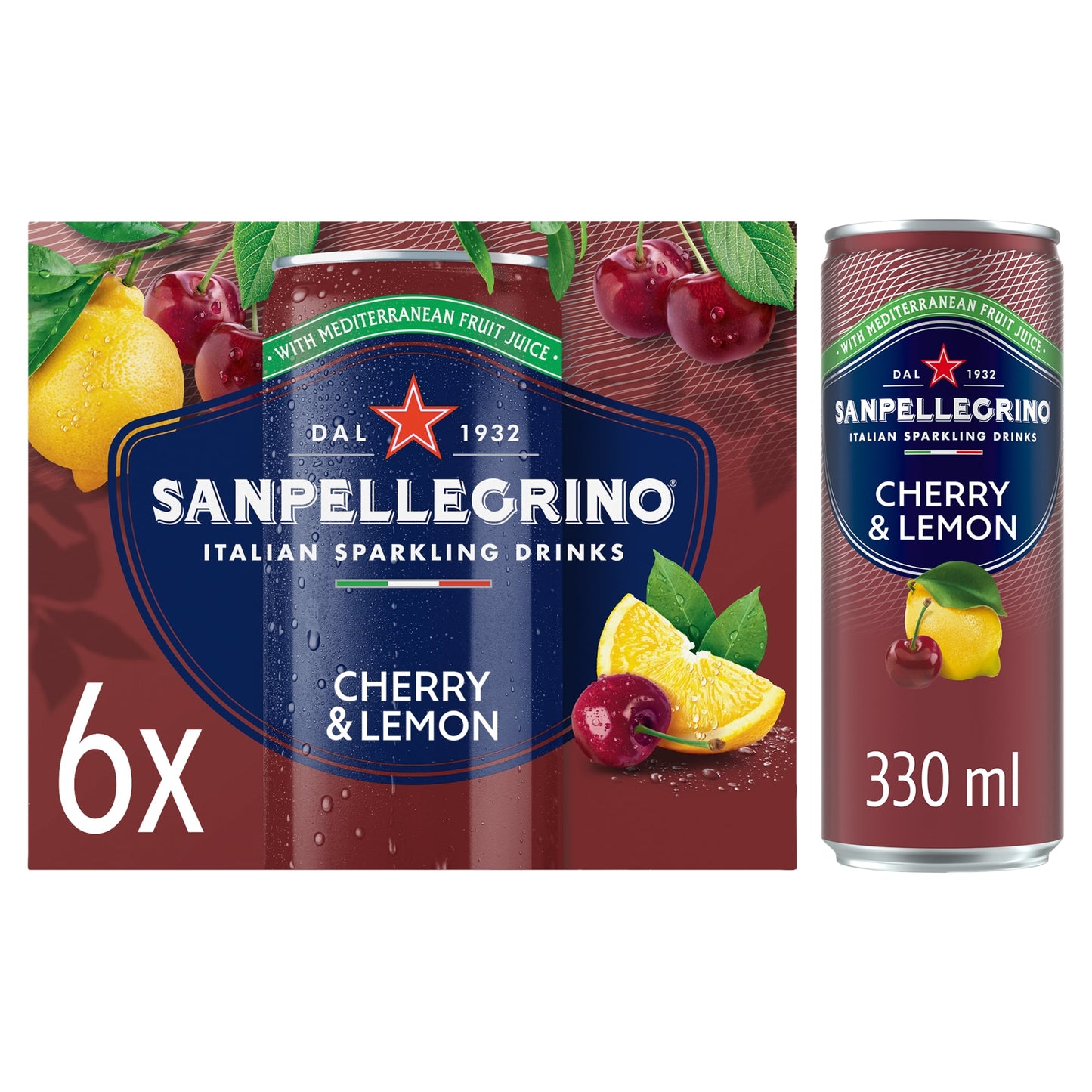 San Pellegrino Italian Sparkling Drinks cherry & Lemon 6x330ml — image 1