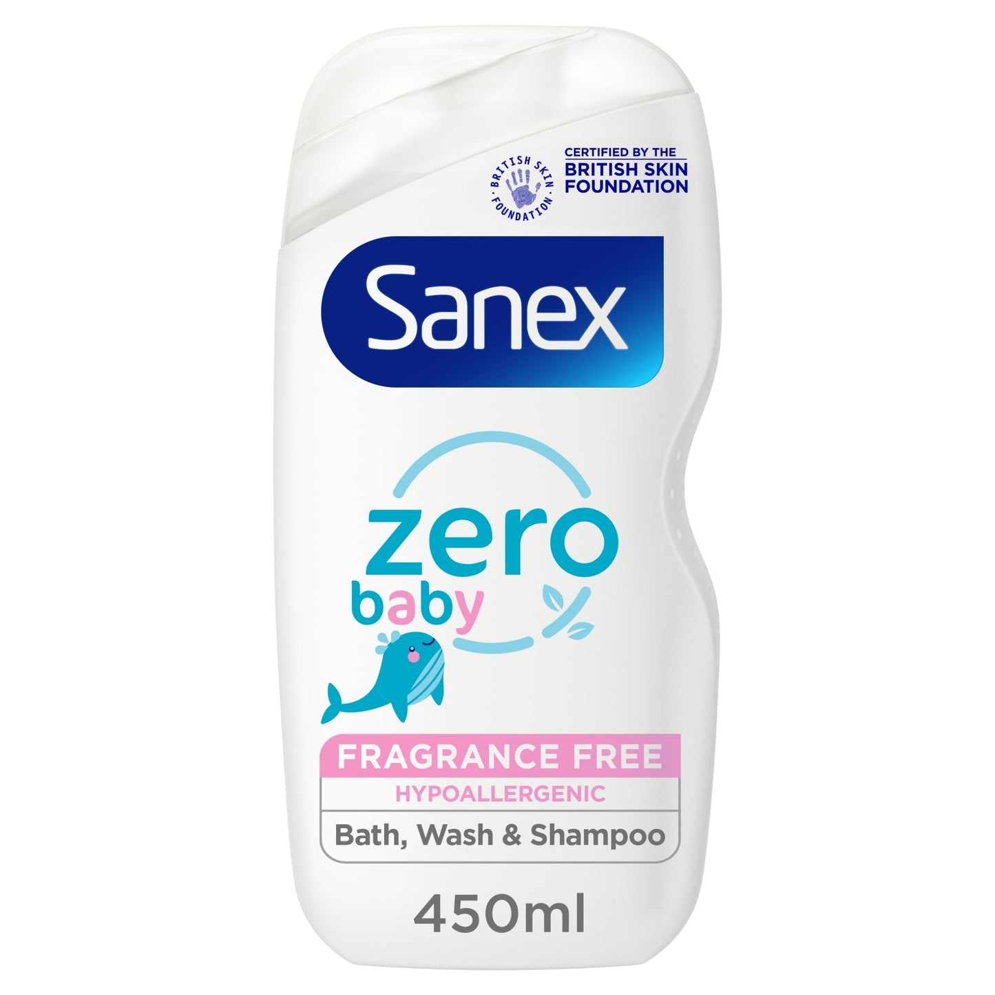 Sanex Zero% Baby Hypoallergenic Fragrance Free Bath Wash & Shampoo 450ml — image 1