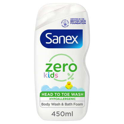 Sanex Zero% Hypoallergenic Kids Head to Toe Bubble Bath & Shower Gel 450ml — image 1