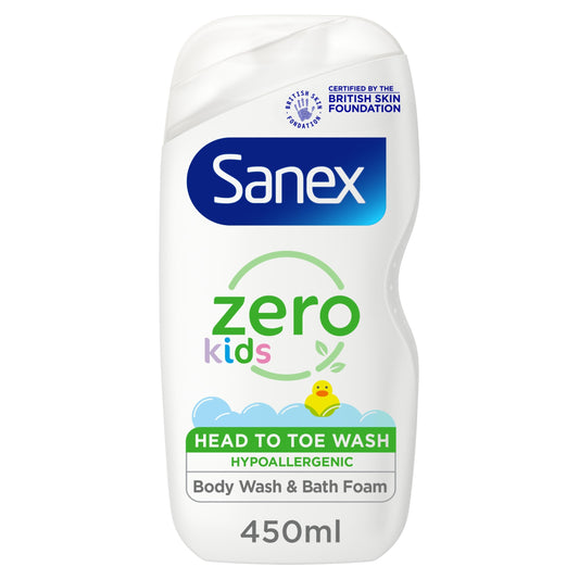 Sanex Zero% Hypoallergenic Kids Head to Toe Bubble Bath & Shower Gel 450ml — image 1