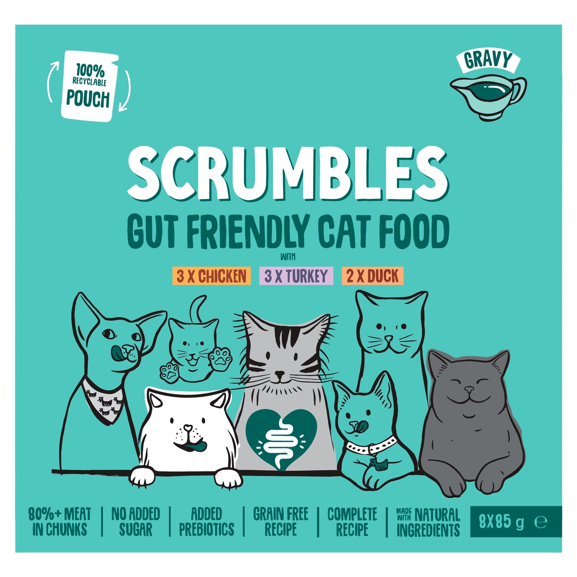 Scrumbles Grain Free Wet Cat Food Gravy Selection Recyclable Pouch 8x85g — image 1