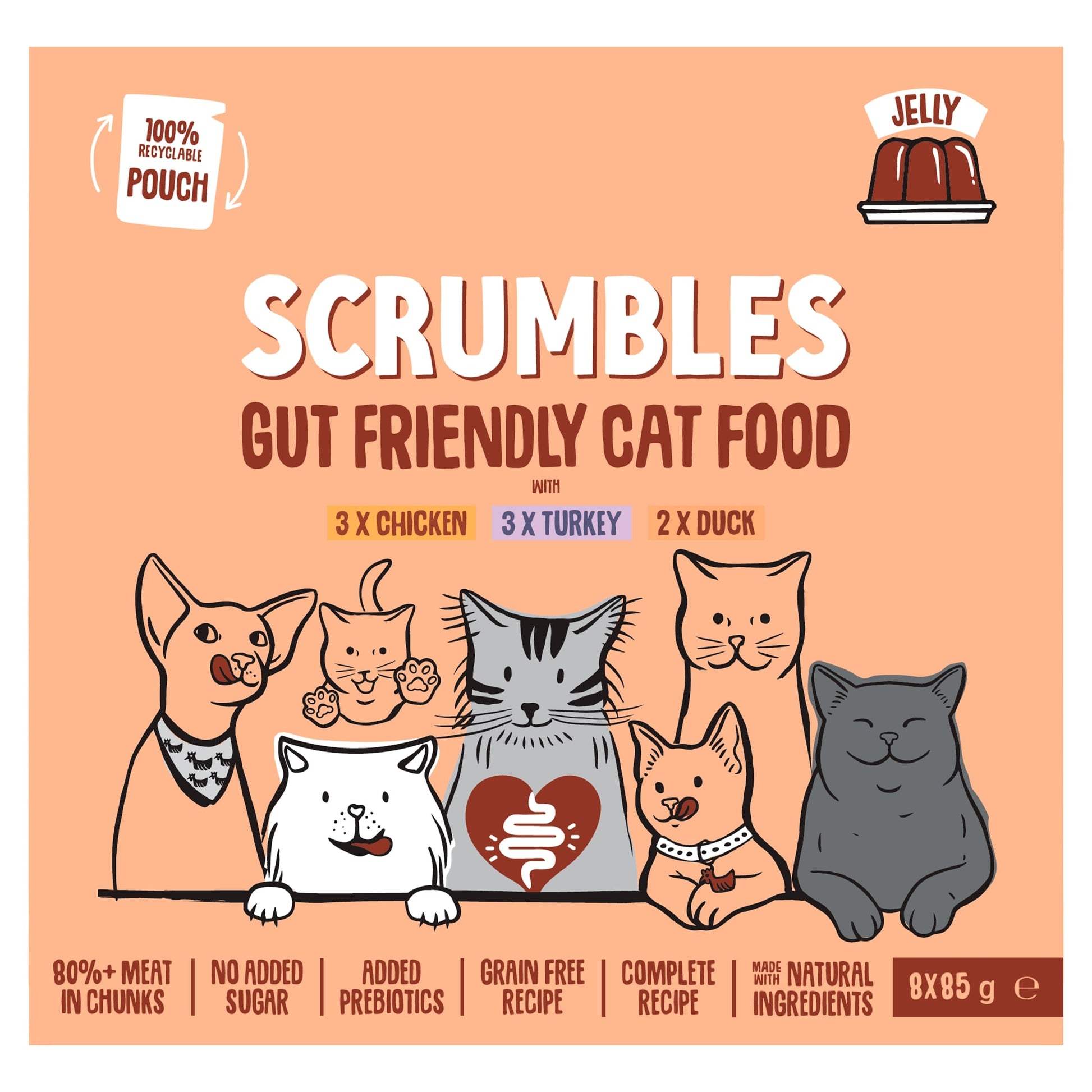 Scrumbles Grain Free Wet Cat Meat Selection Jelly Recyclable Pouch 8x85g — image 1
