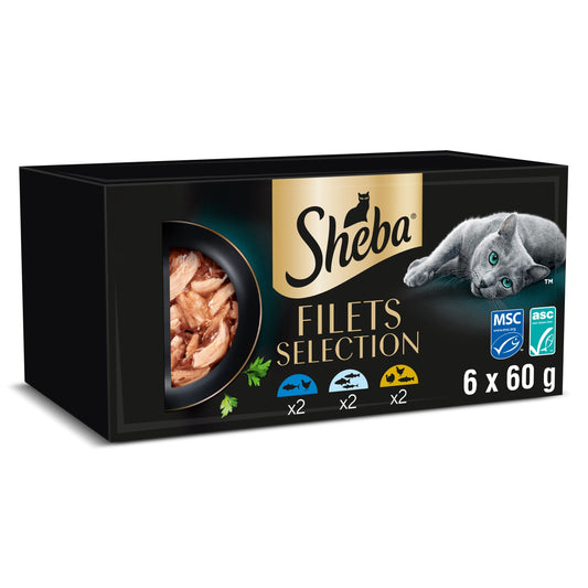 SHEBA Filets Adult Cat Food Tray with Chicken,Tuna,Poultry,Salmon 6 x 60g — image 1