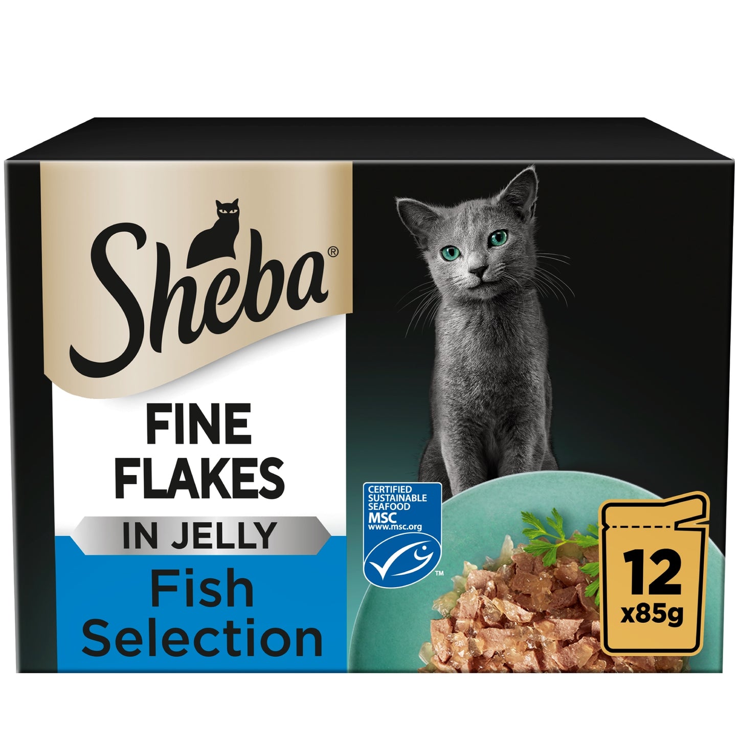 Sheba Fine Flakes Wet Cat Food Pouches Fish in Jelly 12x85g — image 1