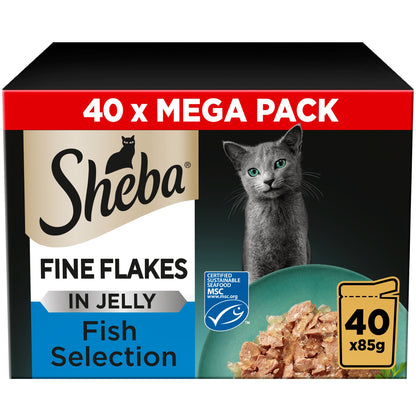 Sheba Fine Flakes Wet Cat Food Pouches Fish in Jelly 40x85g — image 1