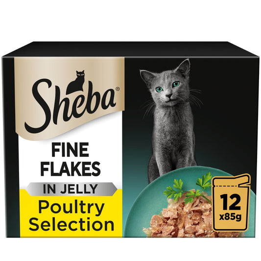 Sheba Fine Flakes Wet Cat Food Pouches Poultry in Jelly 12x85g — image 1