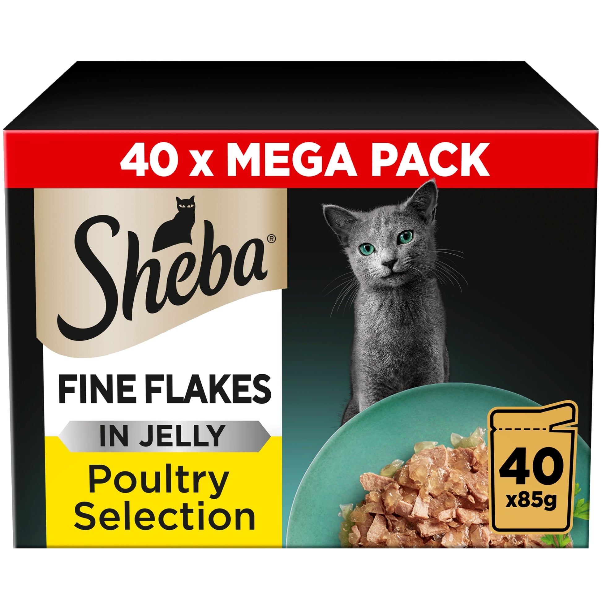 Sheba Fine Flakes Wet Cat Food Pouches Poultry in Jelly 40x85g — image 1