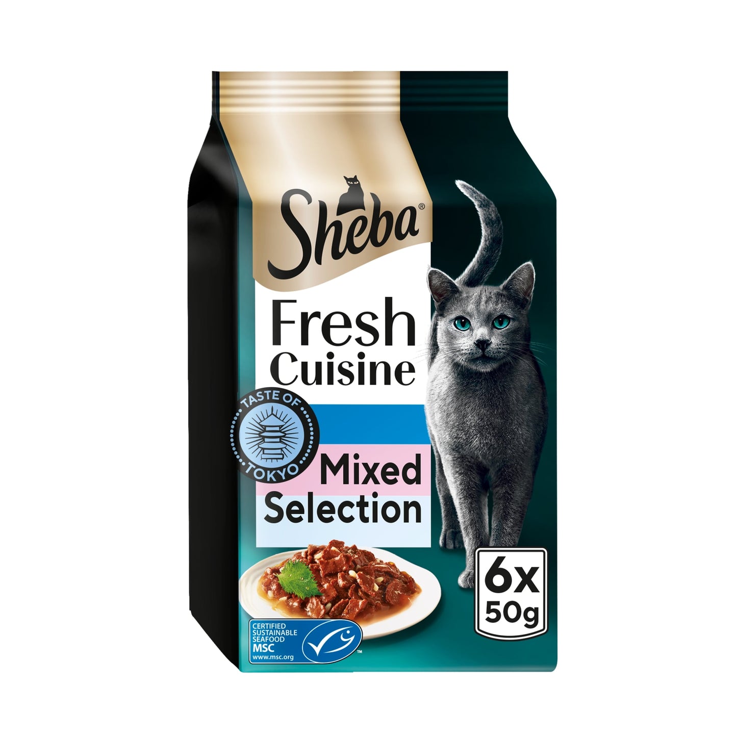 SHEBA Fresh Cuisine Taste of Tokyo Wet Cat Food Pouches with Salmon & Tuna & Whitefish in Gravy 6x50g — image 1
