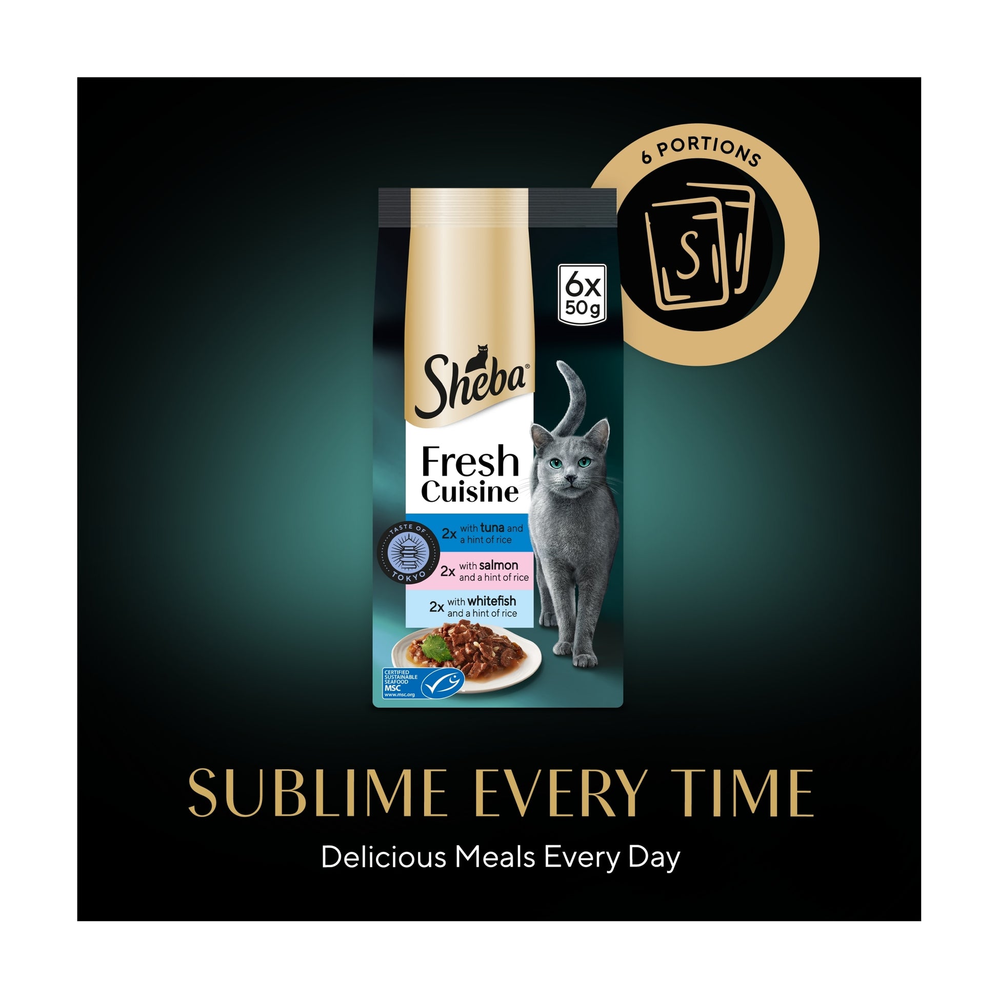 SHEBA Fresh Cuisine Taste of Tokyo Wet Cat Food Pouches with Salmon & Tuna & Whitefish in Gravy 6x50g — image 4
