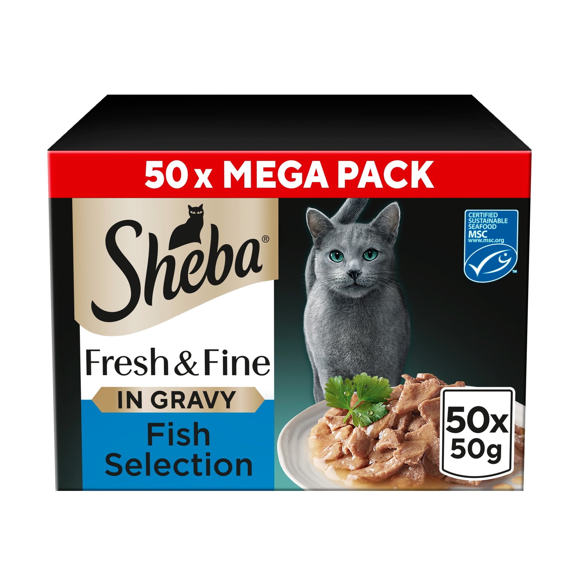 SHEBA Fresh & Fine Wet Cat Food Pouches Fish collection in Gravy 50x50g — image 1