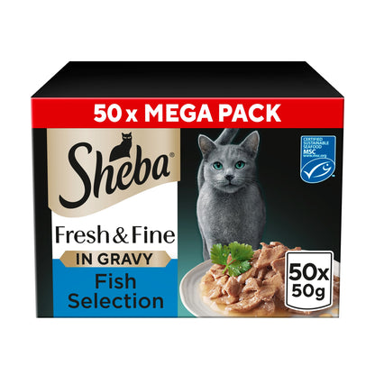 SHEBA Fresh & Fine Wet Cat Food Pouches Fish collection in Gravy 50x50g — image 1
