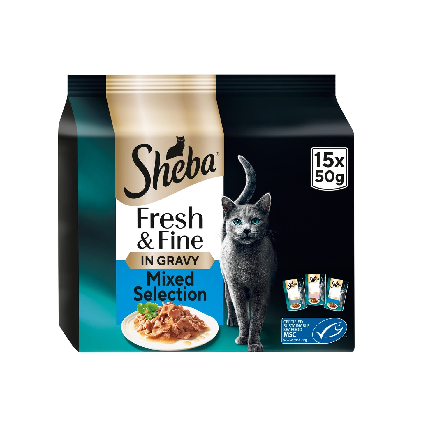 Sheba Fresh & Fine Wet Cat Food Pouches Fish in Gravy 15x50g — image 1
