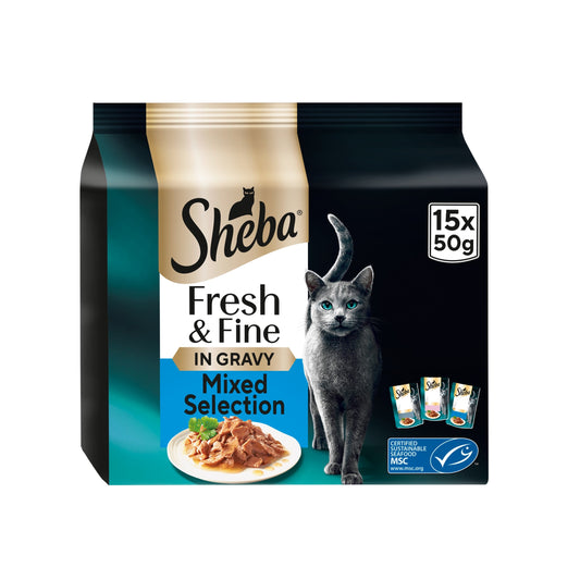 Sheba Fresh & Fine Wet Cat Food Pouches Fish in Gravy 15x50g — image 1