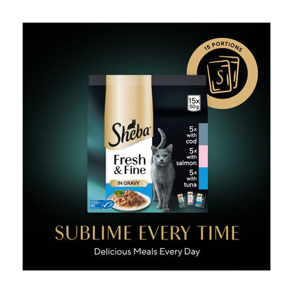Sheba Fresh & Fine Wet Cat Food Pouches Fish in Gravy 15x50g — image 4