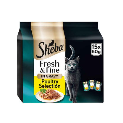 Sheba Fresh & Fine Wet Cat Food Pouches Poultry In Gravy 15x50g