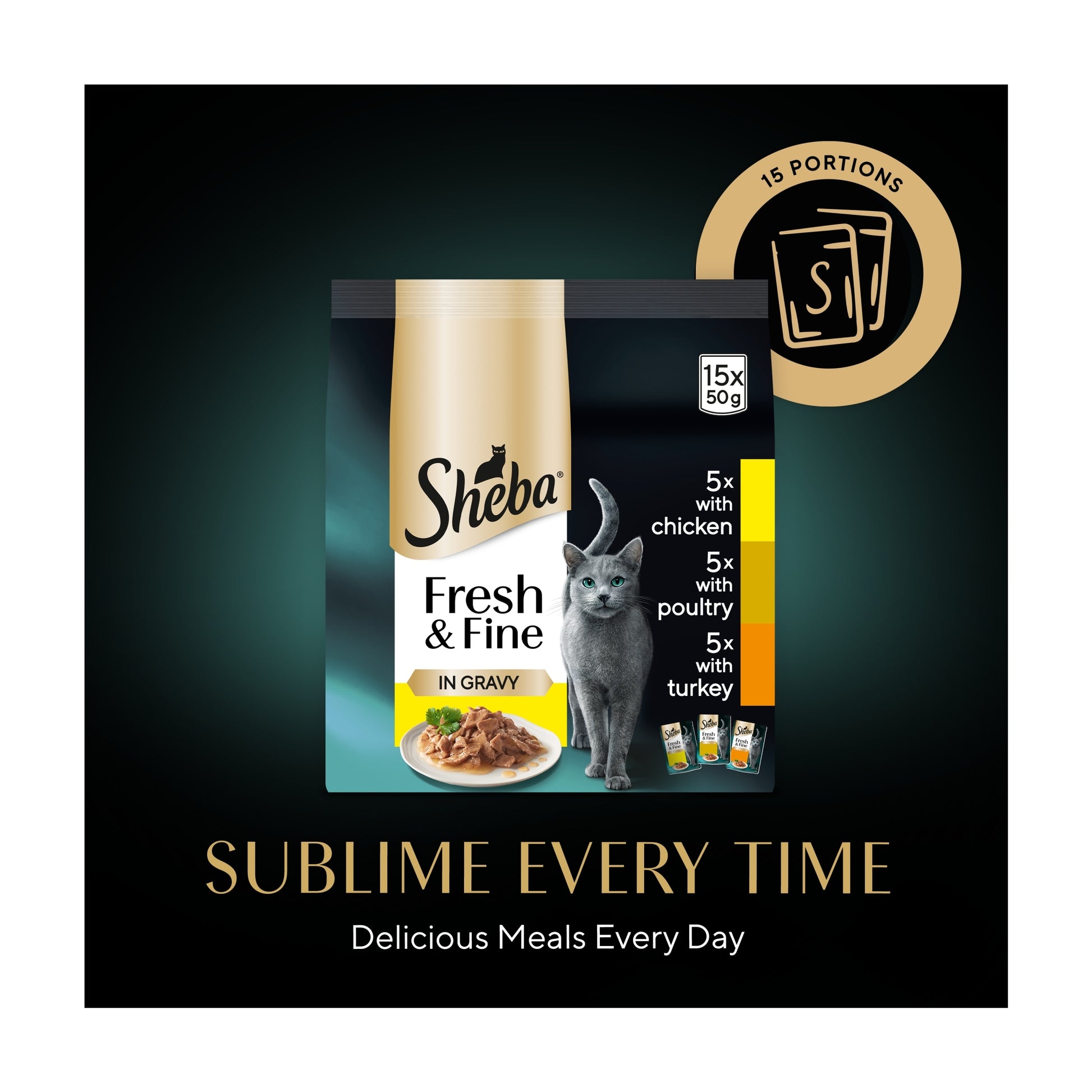 Sheba Fresh & Fine Wet Cat Food Pouches Poultry in Gravy 15x50g — image 4