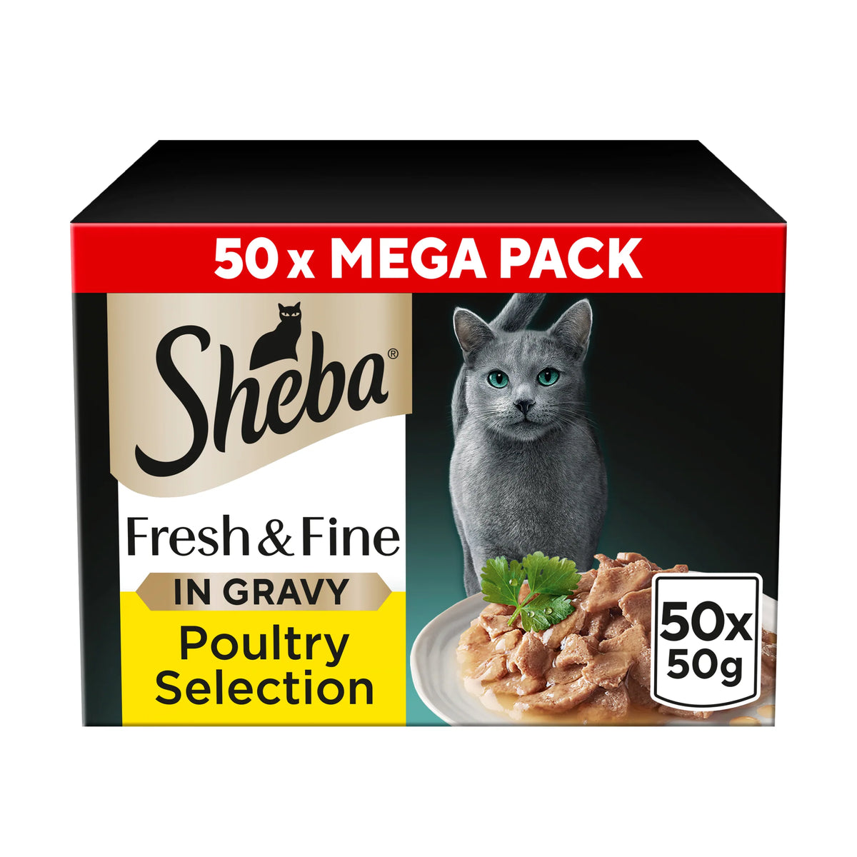 SHEBA Fresh & Fine Wet Cat Food Pouches Poultry in Gravy 50 x 50g — image 1