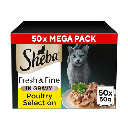 SHEBA Fresh & Fine Wet Cat Food Pouches Poultry in Gravy 50 x 50g — image 1