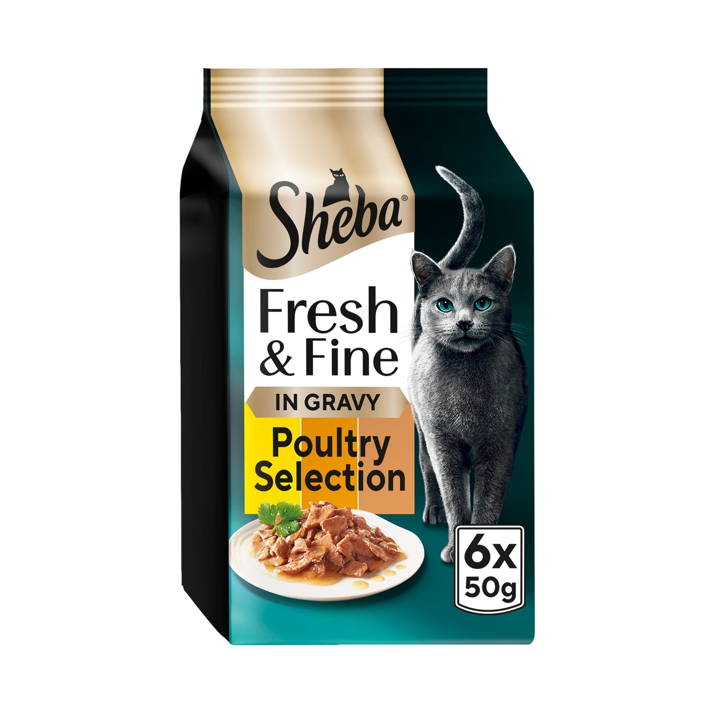 SHEBA Fresh & Fine Wet Cat Food Pouches with Chicken & Turkey & Duck in Gravy 6x50g — image 1