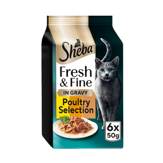 SHEBA Fresh & Fine Wet Cat Food Pouches with Chicken & Turkey & Duck in Gravy 6x50g — image 1