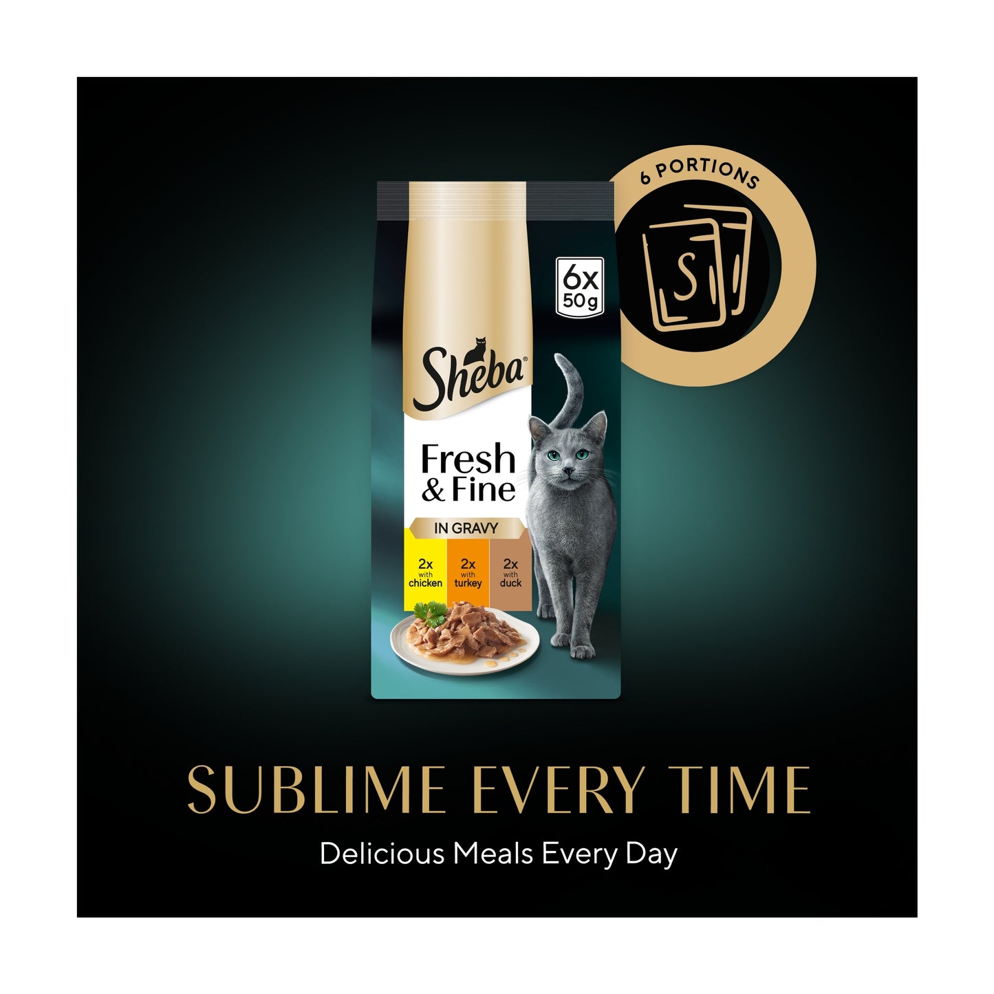 SHEBA Fresh & Fine Wet Cat Food Pouches with Chicken & Turkey & Duck in Gravy 6x50g — image 4